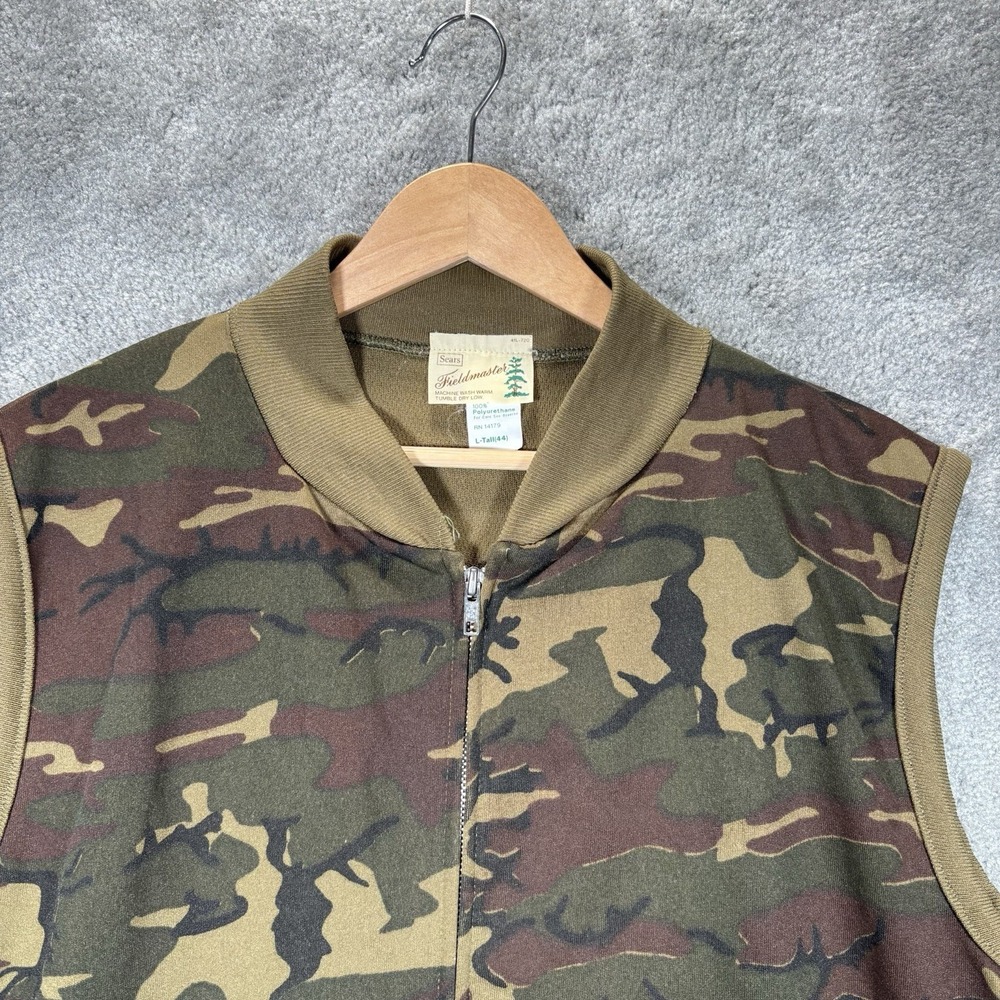 Vintage Sears Fieldmaster Vest Mens L Tall Full‎ Zip Camo Fleece 80s Made In USA